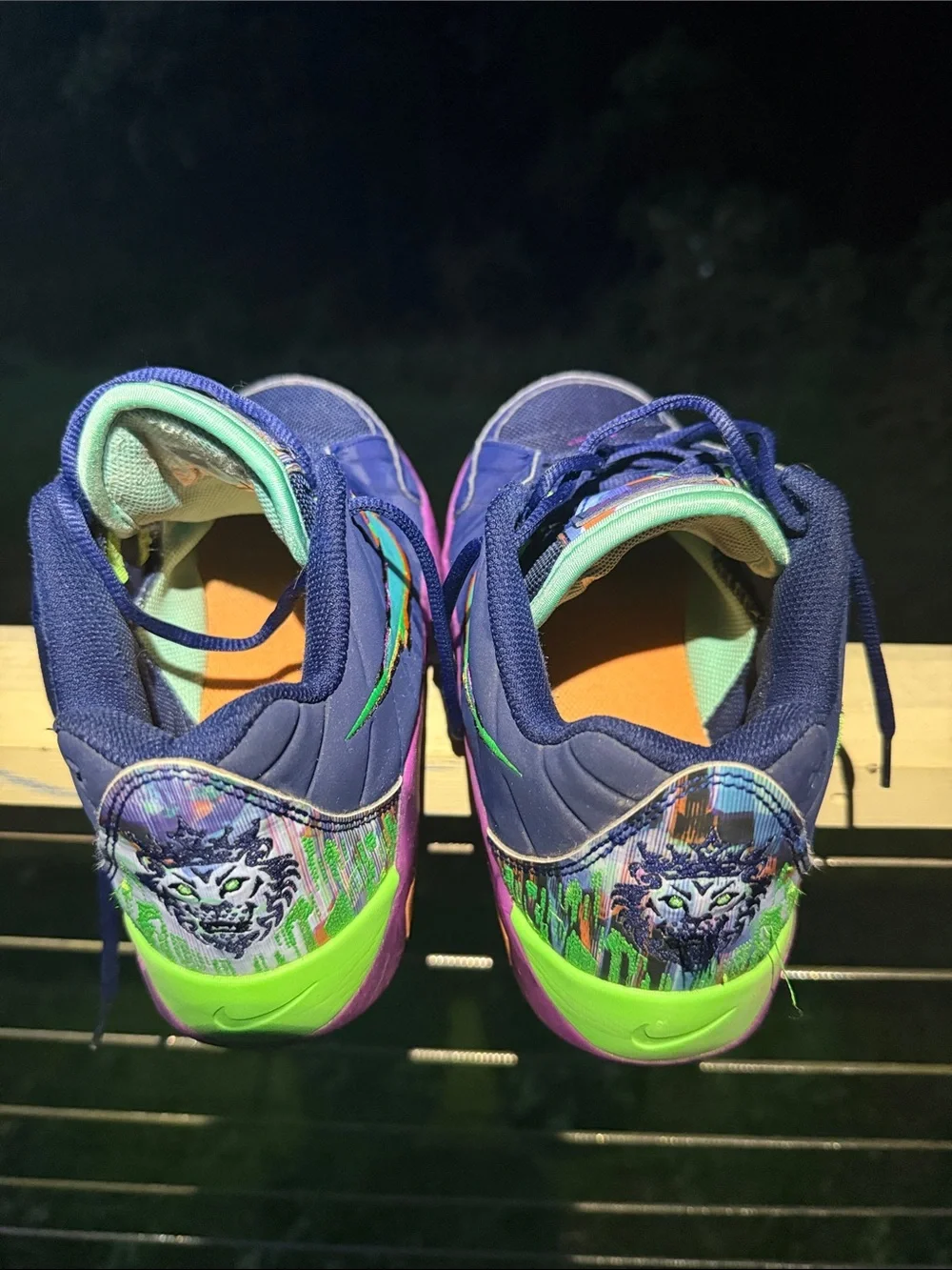 Nike Kids Navy Lebrons with Purple, Teal & Orange Accents— Come smelling Fresh